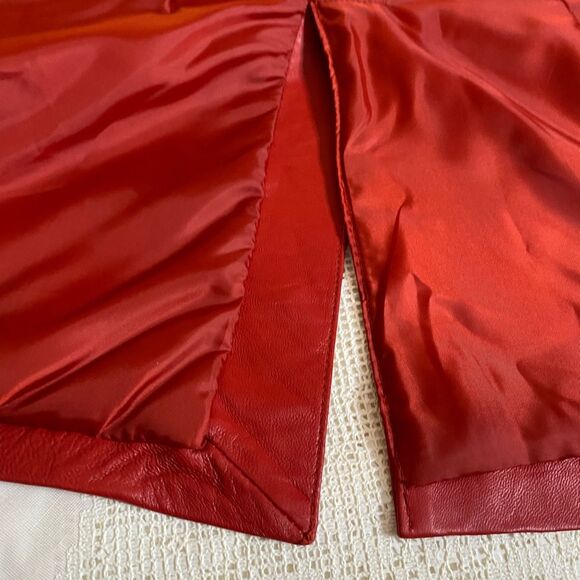 JCCOLLECTION Leather Coat German Half Trench Lined Notched Lapel Womens M Red - Picture 12 of 15